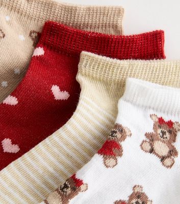 Girls Pack of 4 Brown Teddy Trainer Socks