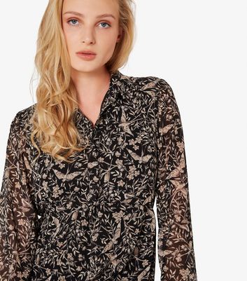 Apricot Black Bird Print Shirt Mini Dress 5 Apricot Black Bird Print Shirt Mini Dress