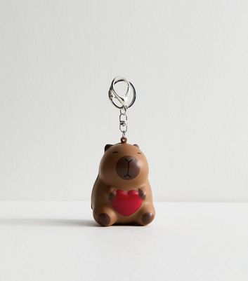 Brown Capybara Heart Keyring