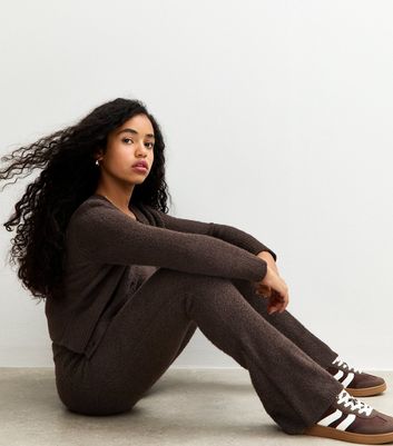 Girls Dark Brown Elasticated Waist Flared Trousers