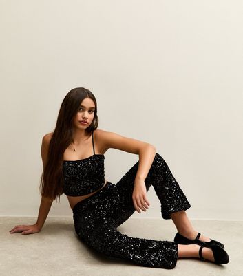 Girls Black Sequin Embellished Cami Top 4 Girls Black Sequin Embellished Cami Top