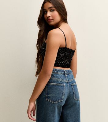 Girls Black Sequin Embellished Cami Top 5 Girls Black Sequin Embellished Cami Top