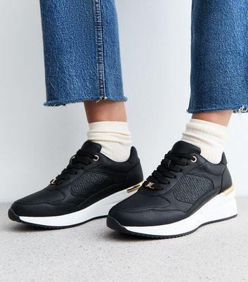 Black Logo Sports Wedge Trainers