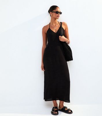 Black Beaded Back Maxi Dress