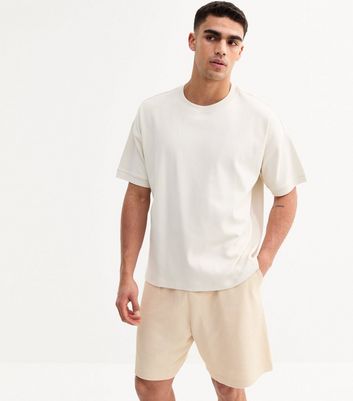 Cream Relaxed Textured Jersey Shorts