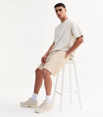 Cream Relaxed Textured Jersey Shorts 3 Cream Relaxed Textured Jersey Shorts