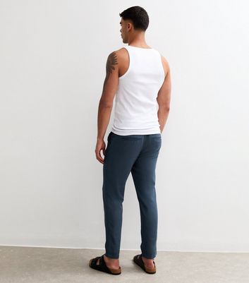 Dark Blue Regular Tapered Leg Linen Blend Trousers 4 Dark Blue Regular Tapered Leg Linen Blend Trousers
