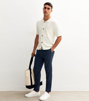 Dark Blue Regular Tapered Leg Linen Blend Trousers 5 Dark Blue Regular Tapered Leg Linen Blend Trousers