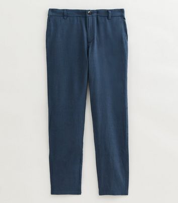 Dark Blue Regular Tapered Leg Linen Blend Trousers 6 Dark Blue Regular Tapered Leg Linen Blend Trousers