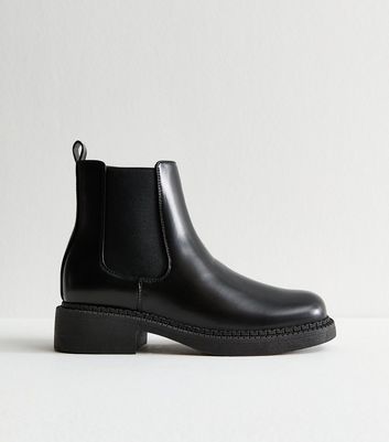 Black Faux Leather Chelsea Ankle Boots