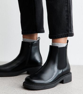 Black Faux Leather Chelsea Ankle Boots
