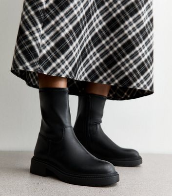 Black Chunky Sole Sock Fit Ankle Boots