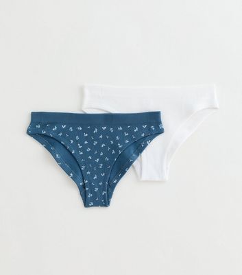 Girls Pack of 2 Blue and White Briefs