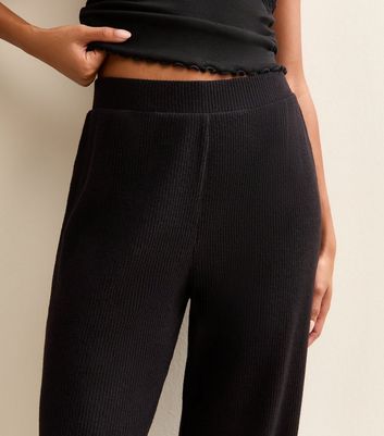 Black Brushed Ribbed Wide Leg Trousers 3 Black Brushed Ribbed Wide Leg Trousers