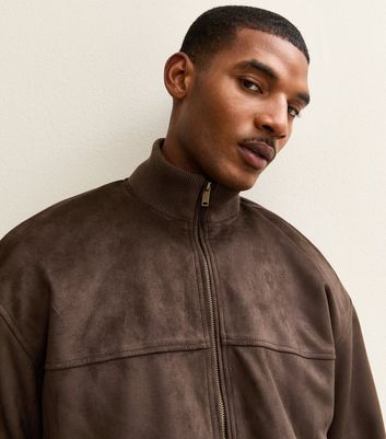 Dark Brown Regular Faux Suede Bomber Jacket