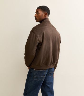 Dark Brown Regular Faux Suede Bomber Jacket