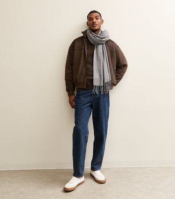 Dark Brown Regular Faux Suede Bomber Jacket