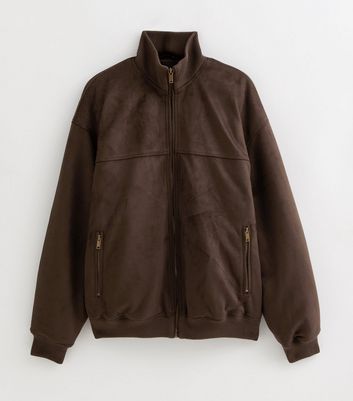 Dark Brown Regular Faux Suede Bomber Jacket