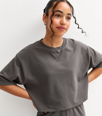 Girls Dark Grey Short Sleeve Sweatshirt