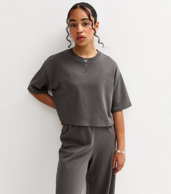 Girls Dark Grey Short Sleeve Sweatshirt