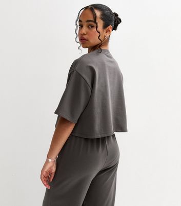 Girls Dark Grey Short Sleeve Sweatshirt 4 Girls Dark Grey Short Sleeve Sweatshirt