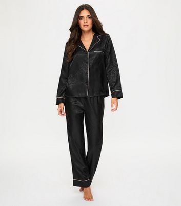 Ann Summers Black Signature Satin Long Sleeve Top and Trouser Pyjama Set