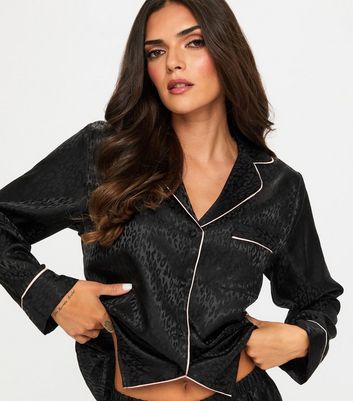 Ann Summers Black Signature Satin Long Sleeve Top and Trouser Pyjama Set