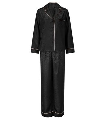 Ann Summers Black Signature Satin Long Sleeve Top and Trouser Pyjama Set