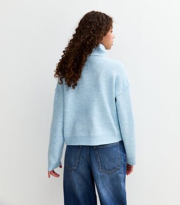 Girls Blue Oversized Roll Neck Jumper 4 Girls Blue Oversized Roll Neck Jumper