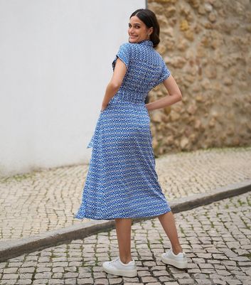 Yumi Blue Geometric Print Shirt Dress