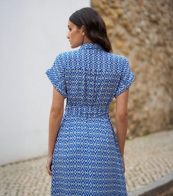 Yumi Blue Geometric Print Shirt Dress