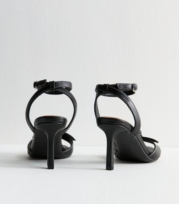 Black Faux Leather Contrast Stitch Bow Strap Sandals