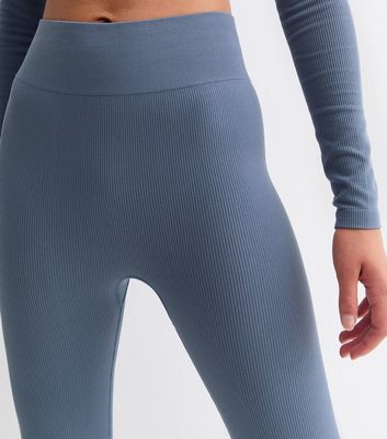 Girls Blue Ribbed Leggings 3 Girls Blue Ribbed Leggings