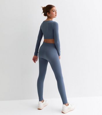 Girls Blue Ribbed Leggings 4 Girls Blue Ribbed Leggings