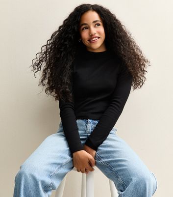 Girls Black Long Sleeve High Neck Top