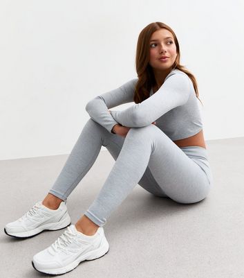 Girls Grey Ribbed Jersey Leggings