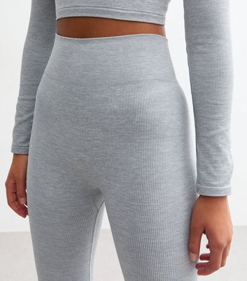 Girls Grey Ribbed Jersey Leggings