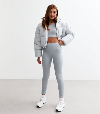 Girls Grey Ribbed Jersey Leggings 3 Girls Grey Ribbed Jersey Leggings