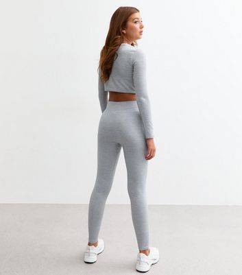 Girls Grey Ribbed Jersey Leggings 4 Girls Grey Ribbed Jersey Leggings