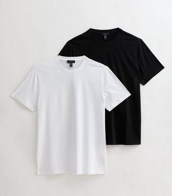 2 Pack of Black/White Regular Fit Cotton T-Shirts
