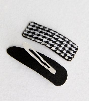 2 Pack of Black Dogstooth Print Hair Slides