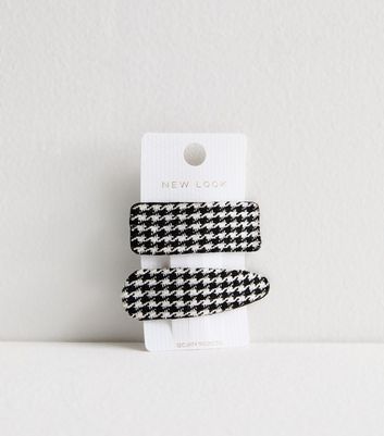 2 Pack of Black Dogstooth Print Hair Slides 3 2 Pack of Black Dogstooth Print Hair Slides