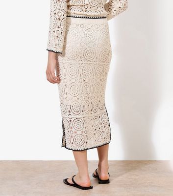 Apricot Cream Crochet Side Split Midi Skirt 3 Apricot Cream Crochet Side Split Midi Skirt