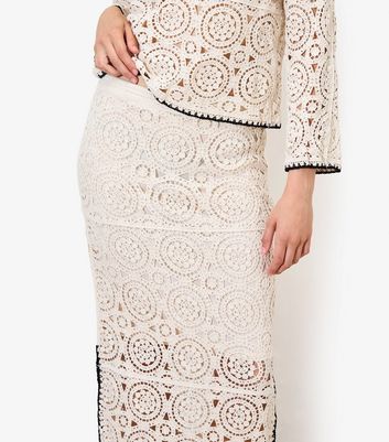 Apricot Cream Crochet Side Split Midi Skirt 4 Apricot Cream Crochet Side Split Midi Skirt