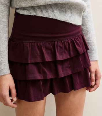 Girls Dark Burgundy Jersey Tiered Rara Skort