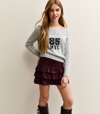 Girls Dark Burgundy Jersey Tiered Rara Skort