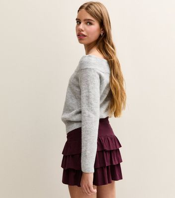 Girls Dark Burgundy Jersey Tiered Rara Skort