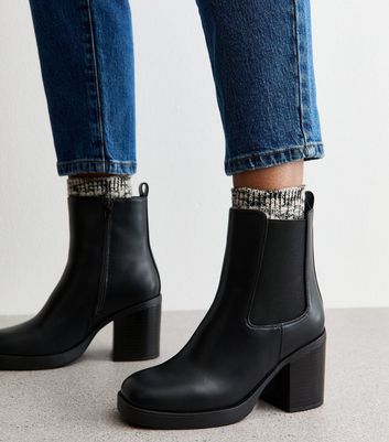 Black Faux Leather Chunky Heel Chelsea Boots 4 Black Faux Leather Chunky Heel Chelsea Boots