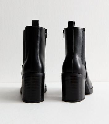 Black Faux Leather Chunky Heel Chelsea Boots 7 Black Faux Leather Chunky Heel Chelsea Boots