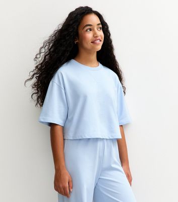 Girls Light Blue Short Sleeve Sweatshirt